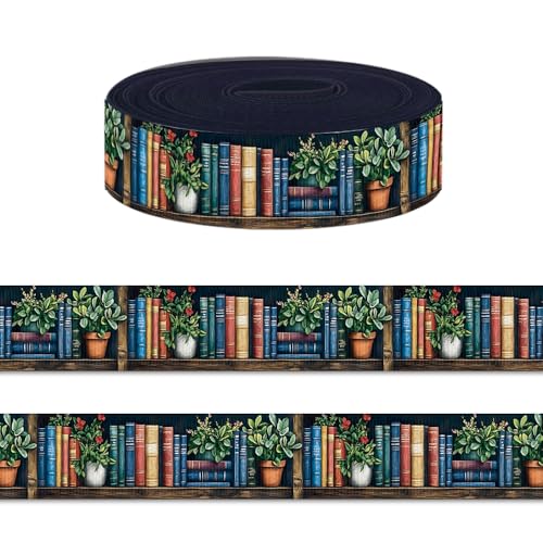 10 Yards 7/8 Width Books Potted Plant Ribbon for Crafting Sewing Black Grosgrain Ribbons for Gift Wrapping Bookcollector Ribbons for Hair Bow Accessorie