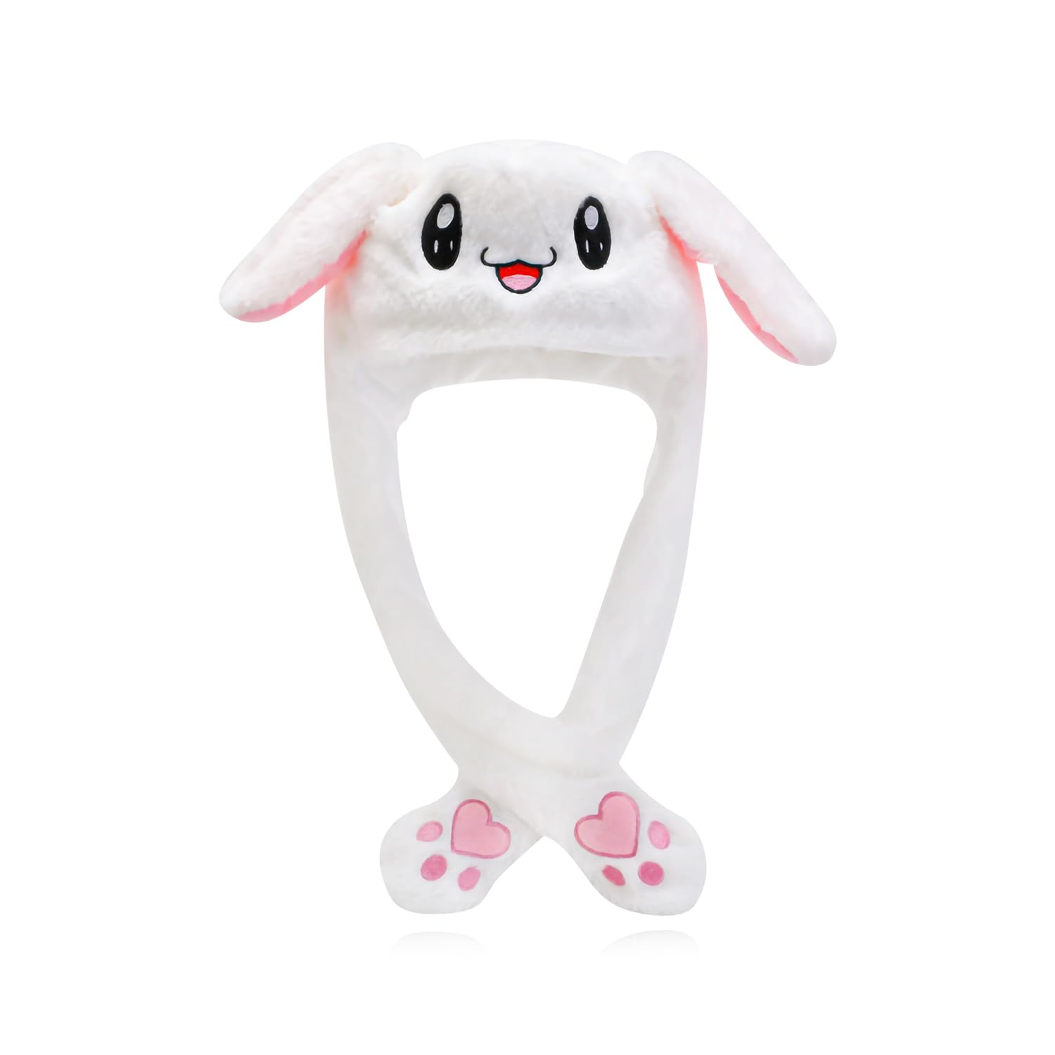 Hopzab Plush Animal Ear Hat with Moving Ears, White Cartoon Bunny Style, Warm Winter Accessory for Cosplay and Parties, Soft and Comfortable Plush