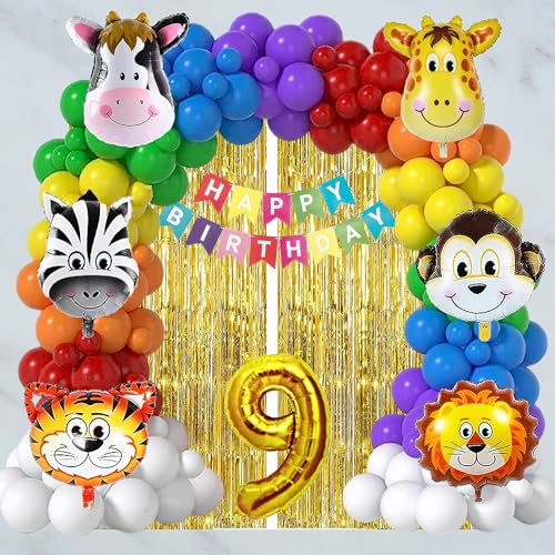 Image of Birthday Decoration Items Kit | Jungle Safari theme | Multicolor Theme Decoration for Kids | Birthday Decoration (9 YR)