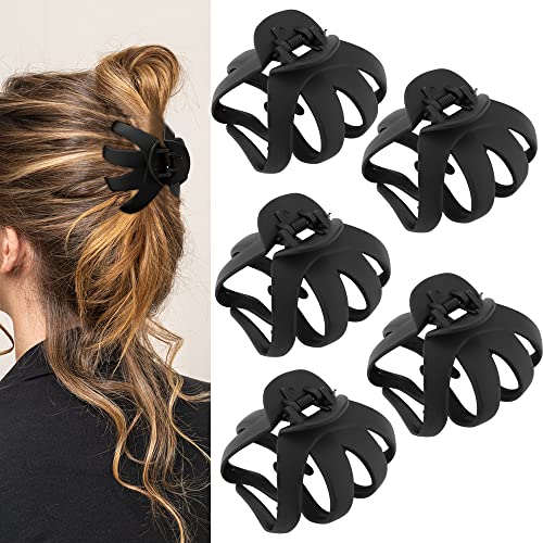 ATODEN Jumbo Octopus Hair Clips - 3.15" Matte Black Claw Clips for Long, Thick Hair (Pack of 5)
