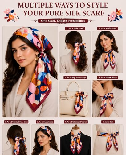 Image of Satin Square Head Scarf for Women, Floral Printed