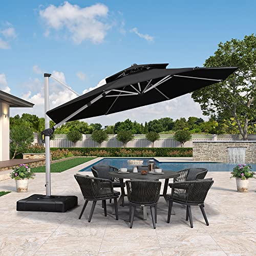 Purple Leaf 12 Feet Double Top Round Deluxe Patio Umbrella Offset Hanging Umbrella Outdoor Market Umbrella Garden Umbrella, Black #TOP1