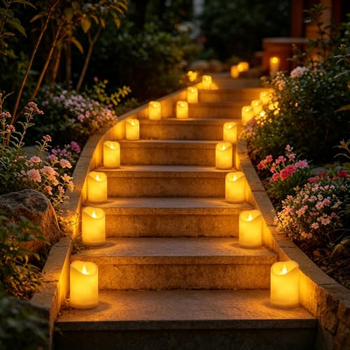 Image of antizer Flameless Candles Set of 9 Plastic LED Ivory Pillars with 2 Remotes & Timer, Battery Operated Outdoor Decor for Garden Patio, Wedding & Home Festival (Ivory - 3 inch D x 9 Pack)