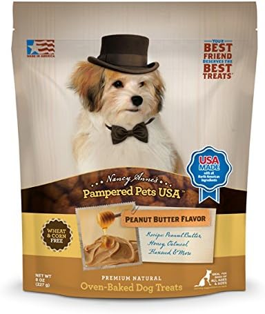 Pampered Pet Treats Peanut Butter Flavor All Natural Oven- Baked Dog Treats, 8 Oz