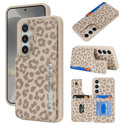 iCoverCase Compatible with Samsung Galaxy S24 Plus Case with Card Holder S24 Plus Wallet Case for Women Men [RFID Blocking] PU Leather Protective Phone Case for S24 Plus 5G (Beige Leopard)