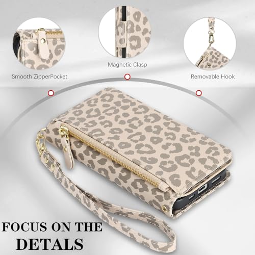 Case Wallet for iPhone 17 with Wrist Strap,6.3", Beige Leopard by Jaorty - Used condition - Image 4
