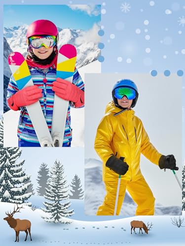 Image of SATINIOR 2 Pairs Kids Waterproof Winter Snow Gloves Ski Gloves for Boy Girl Outdoor Warm Thickening Snowboard
