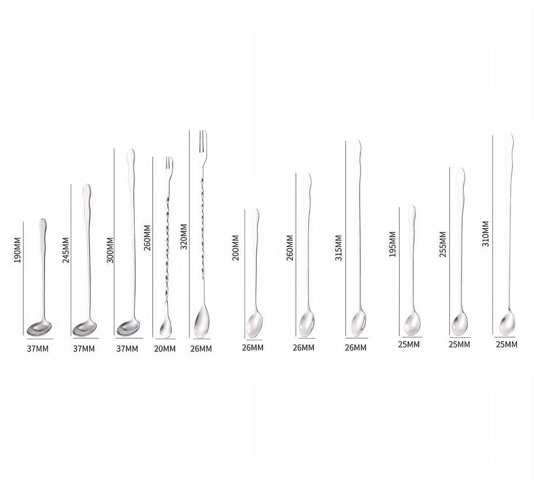 11 Pieces Set - 304 Stainless Steel Silverware Tableware Set Long Handle Bar Spoon Gourd Spoon Double Head Spoon Fork Ice Spoon Honey Measuring Spoon Stirring Spoon Seasoning Spoon