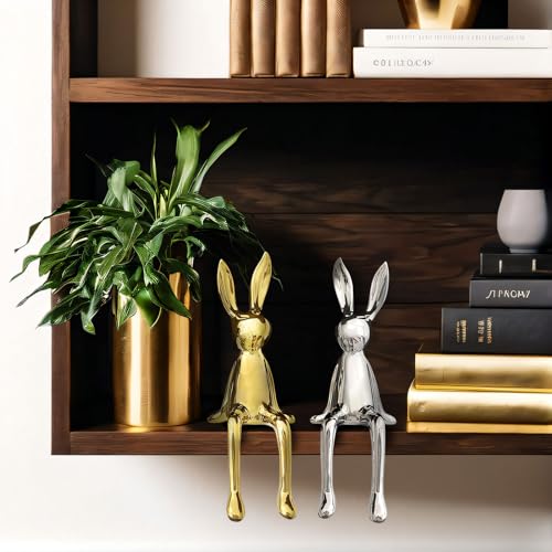 Estatuas Decorativas Conejo 2 piezas Oro y Plata miniatura 3