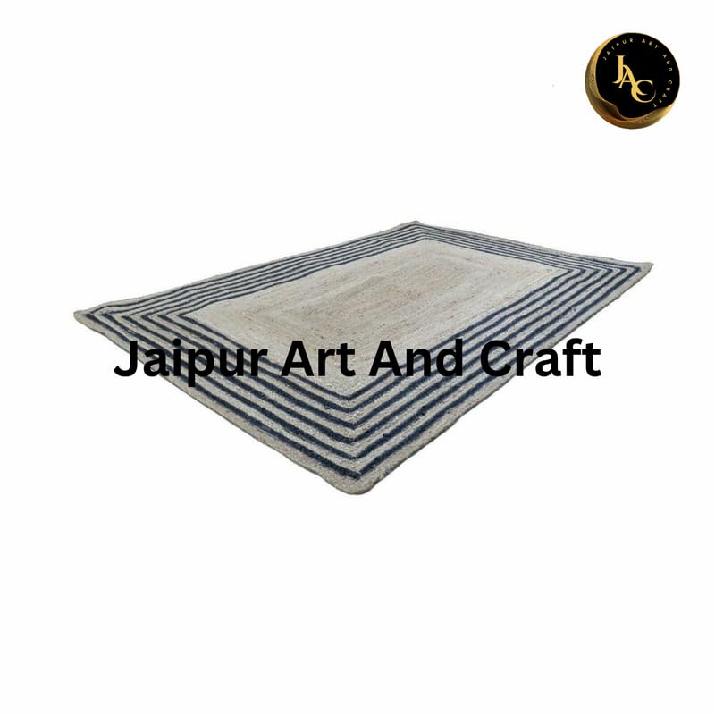 Alfombra de Yute Hecha a Mano, Rectangular, con Borde Negro, diseño único, respetuosa con el Medio Ambiente – (2x3 pies Cuadrados)
