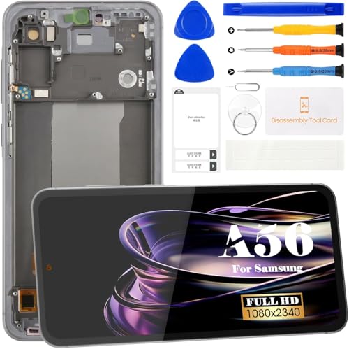 SRJTEK OLED para Samsung Galaxy A56 5G Pantalla LCD para Samsung Galaxy A56 5G SM-A566V, SM-A566B, kit de reparación de digitalizador de pantalla táctil con marco (negro, con huella dactilar)