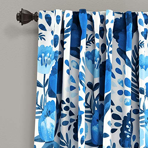 Lush Decor, Blue Poppy Garden Curtains Light Filtering Window Panel Set for Living Dining, Bedroom (Pair) 95” x 52" - Image 2