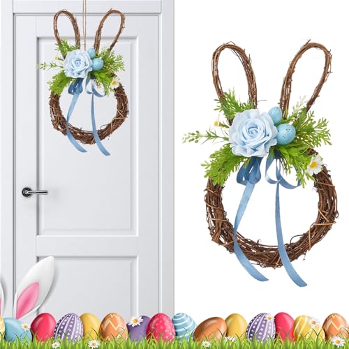Corona de Pascua para Exterior,Decoración Estacional con de Conejo - Corona Decorativa para Fiestas - para Interior, Exterior, Pared, Sala, Porche, Ventana, Entrada, Jardín, Patio, Valla y Bar