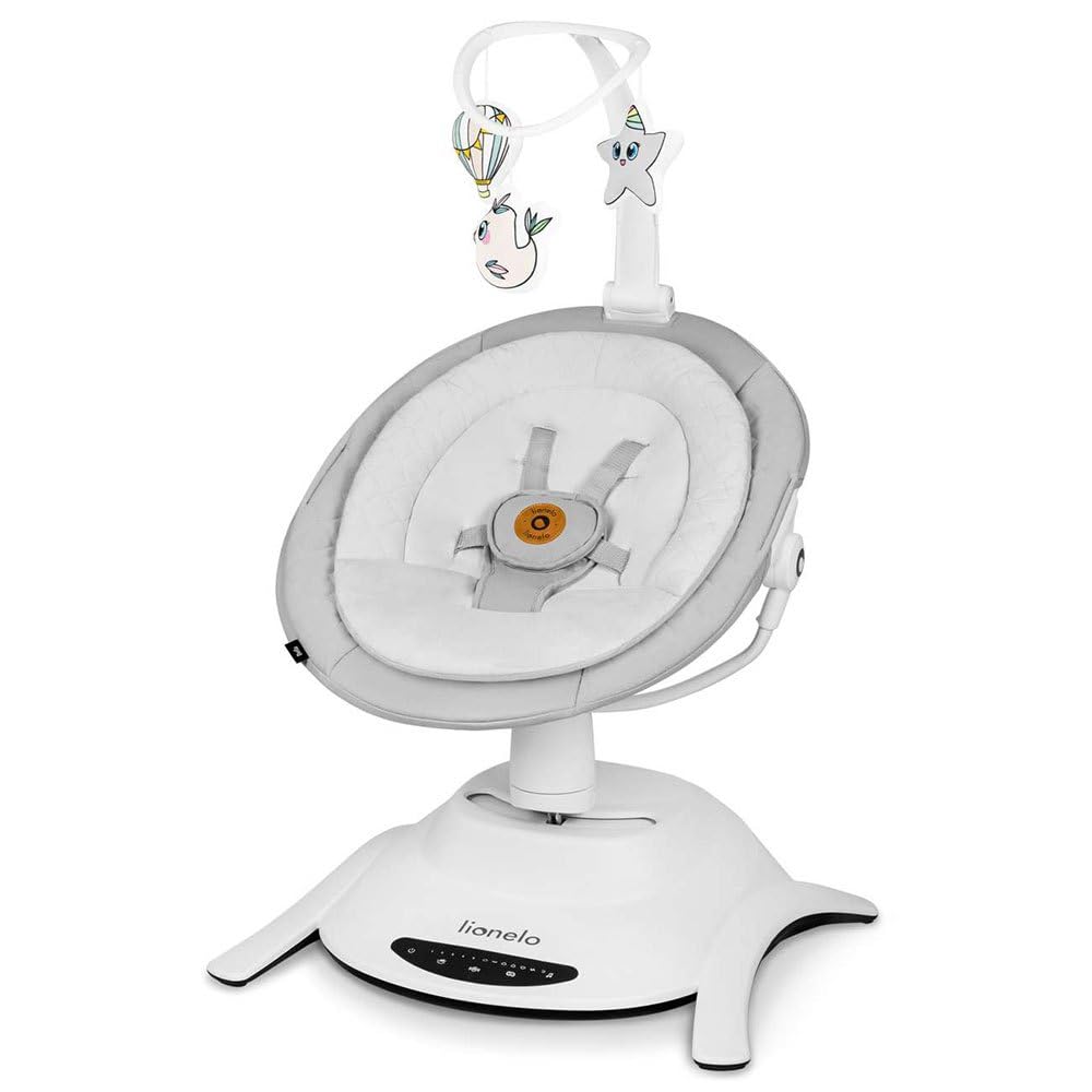 Lionelo Bella Electric Baby Bouncer for Infant with 360° Seat, 6 Swing Motions, 12 Melodies, 5-Speed Rocker Levels, 3-Toy Bar, Backrest Adjustment, Motion Detection, Safety Harness, Remote & Modes