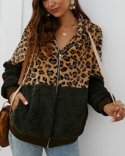 Womens Loose Fuzzy Zip Up Leopard Sherpa Hoodies Jacket Cheetah Hooded Zipper Fleece Sweatshirt Coat4