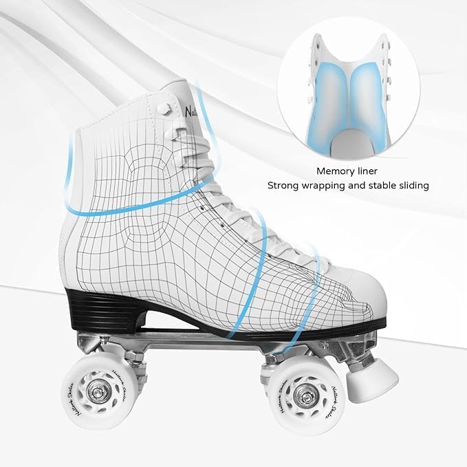 Miniatura 3 de Patines de ruedas para mujeres con cuero PU de caña alta de doble fila, patines unisex para adultos para interiores y exteriores Derby con frenado