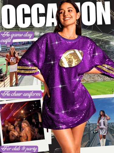 Football Shirt Dress, Game Day T Shirts, Sparkly Sequin Tops, Oversized Birthday Outfits for Women Glitter Jersey4