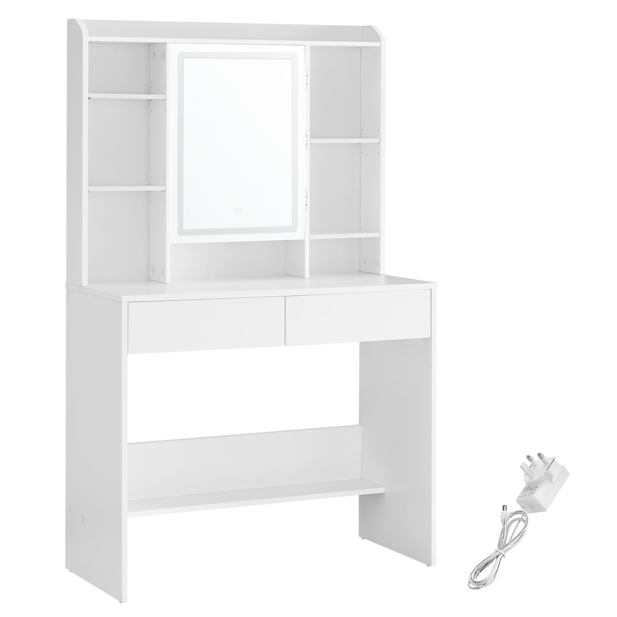 VASAGLE KAILYN Collection - Dressing Table with LED Lights, 3 Colours, Vanity Desk with Mirror, Vanity Table with 2 Drawers, Makeup Desk, Modern, White RDT123W01