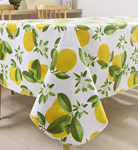 Vinyl Flannel Backed Tablecloth Waterproof Oil-Proof Rectangle Pvc Table Cloth Stain-Resistant Wipeable Indoor/Outdoor Picnic, Bbq And Dining Table Cover (Lemon, 60 X 84 Inch) #TOP3