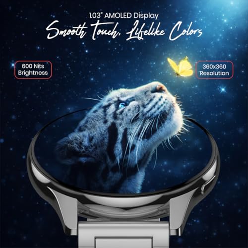 Image of PunnkFunnk Active 5 Smart Watch with 1.3 inch AMOLED HD Display | Bluetooth Calling, AI Voice Assistant, 100+ Sports Modes, Heart Rate & SPO₂ Tracking, IP68 Waterproof for Men & Women- (Metal Silver)