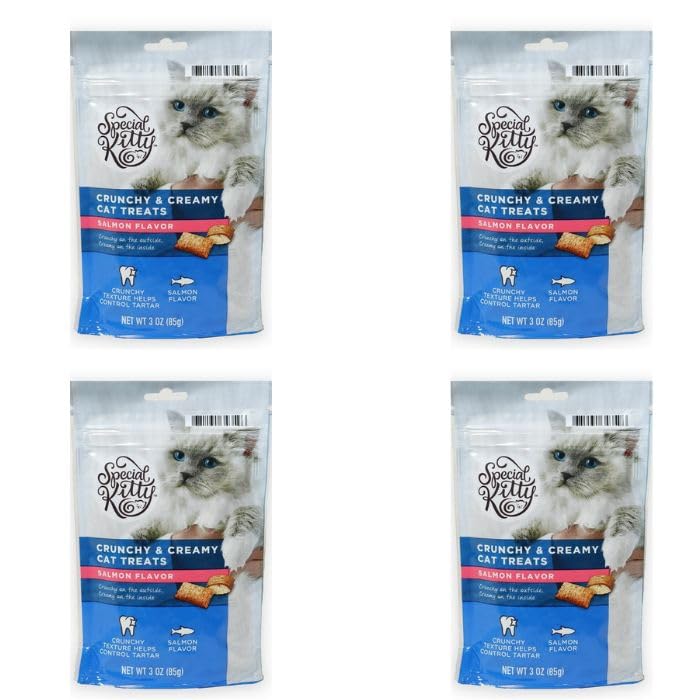 FYNORI (4 Packs) Salmon Cat Treat 3oz, Helps Clean Teeth and Prevent Tartar Buildup, Provides 100% Complete and Balanced Nutrition