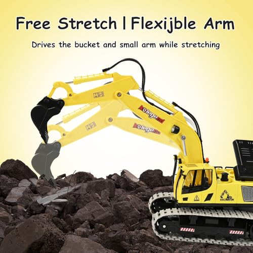 Image of kolegend Remote Control Excavator Toy 16 Inch, 11 Channel RC Construction Vehicles Hydraulic Haulers Digger Toys Gift for 6+ Years Old Kids Boys