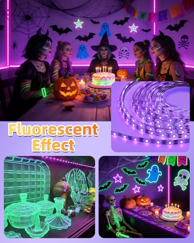 Image of IP65 Waterproof LED Black Light Strip Kit 40ft /12M 720 LEDs, 12V Flexible Blacklight Fixtures, 385-400nm, Black Light LED Strips for Glow Party Body Paint Outdoor Indoor Decor Birthday Party Halloween
