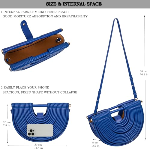 Image of Trendy Woven Evening Clutch Purse Half Round Designer Shoulder /Crossbody Bag Top-Handle Satchel Handbags