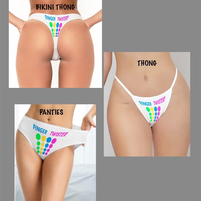 Vista 2 de Finger Twister Custom Bikini Tanga Impreso Sexy Divertido Bikini Tanga Lencería