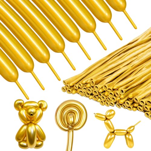 Image of Metallic Gold Long Balloons Premium 260 Twisting Animals Magic Balloons for Birthday Kids Wedding Party Supply 100pcs