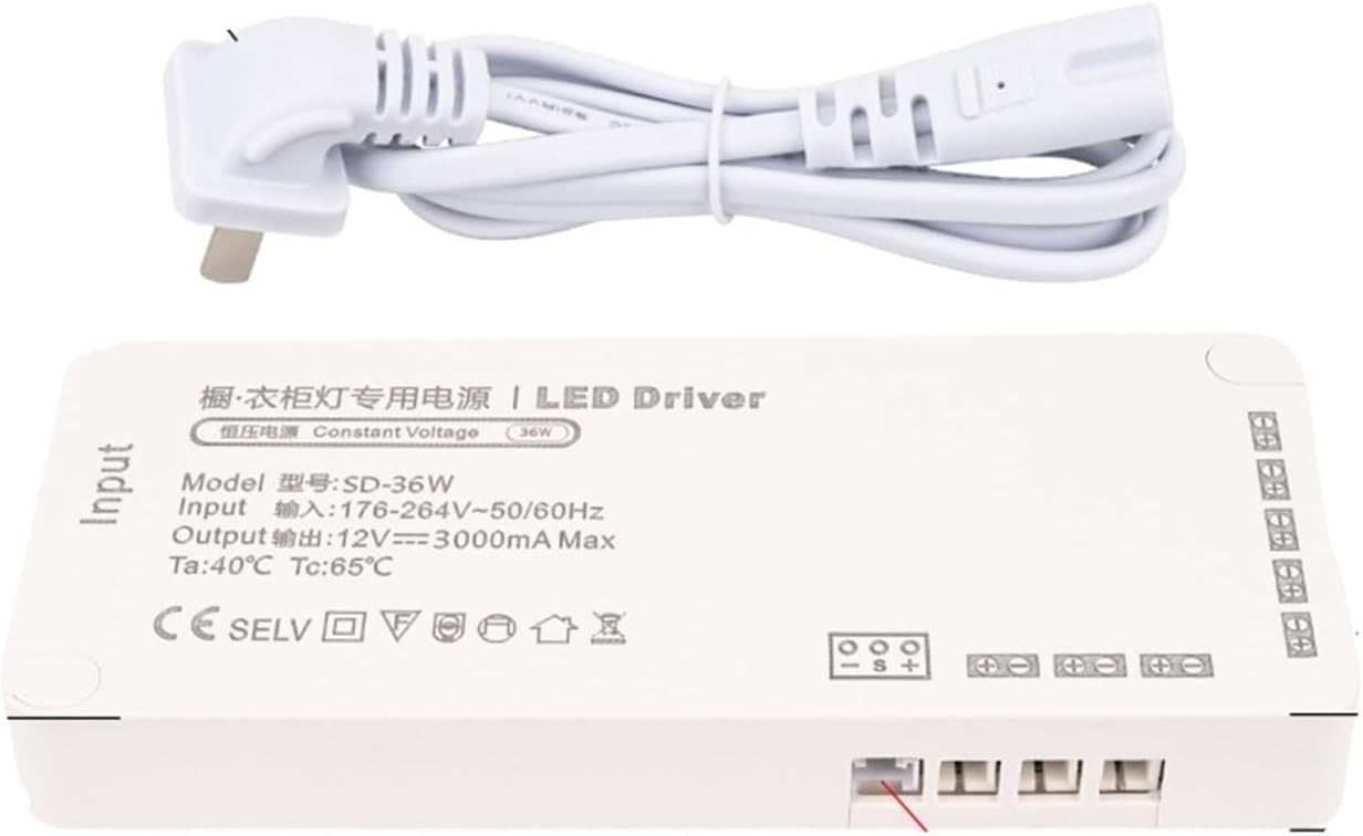 Mini Wardrobe Cabinet Light Dedicated Power Supply Constant Voltage line Interface Transformer Exhibition Wine Cabinet Layer Light Strip(DC12V-36W-1m Power Cord)