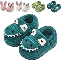 OWIF Kids Toddler Slippers Boys Girls Dinosaur Bunny House Shoes Non Slip Warm Soft Winter Fuzzy Indoor Slipper