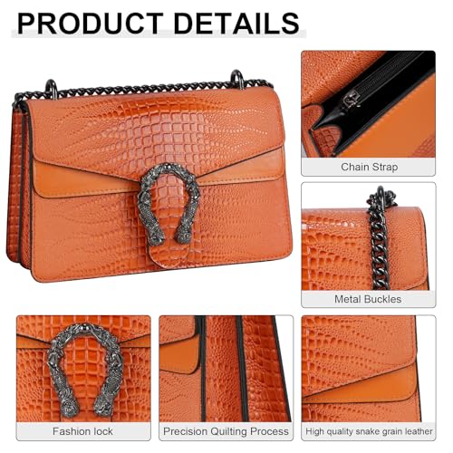 Image of Women's Crossbody Shoulder Bag Snake Print Satchel Purse Leather Chain Clutch Evening Handbag