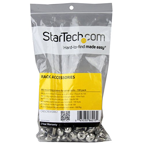 Image of StarTech 100-Pack M6 12mm Screws, Mounting Screws for 19 inch or 10 inch Server Racks, Cabinets and Enclosures, Silver - TAA