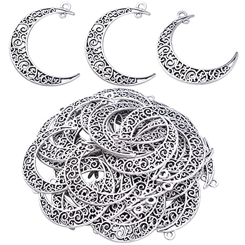 40pcs Antique Silver Moon Charms Tibetan Alloy Luna Crescent Pendants