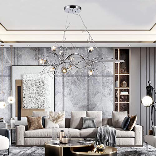 Decomust® 40 Inch,12 Light Oval Shaped Tree Twig Branch Flower Crystal Chandelier Light In Chrome Finish With Crystal #TOP4