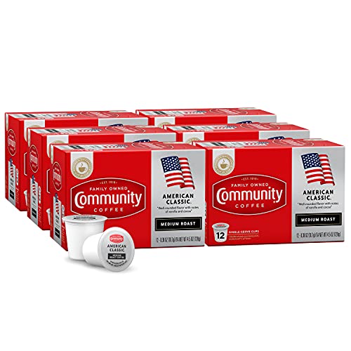 Image of Community Coffee American Classic 72 Count Coffee Pods, Medium Roast, Compatible with Keurig 2.0 K-cup Brewers, 12 Count (Pack of 6)