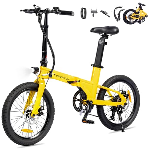 Cyseekin C10 E-Bike Klapprad 20 Zoll Nur 18 6kg leicht 250W Motor 345 6Wh Akku Ebike mit Shimano 7-Gang bis 100km Reichweite 25km/h Pedelec mit LCD-Display Ideal für Wohnmobil Pendeln (Gelb)