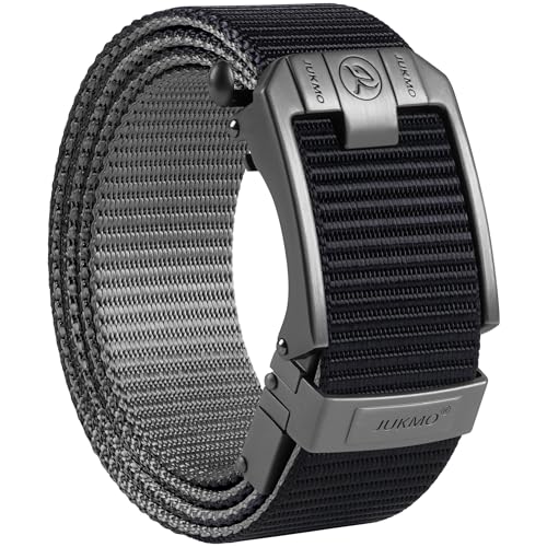 JUKMO Men's Reversible Ratchet Belt - 2 Styles in 1, No-Hole Adjustable Web Belt for Golf, Business & Everyday Wear