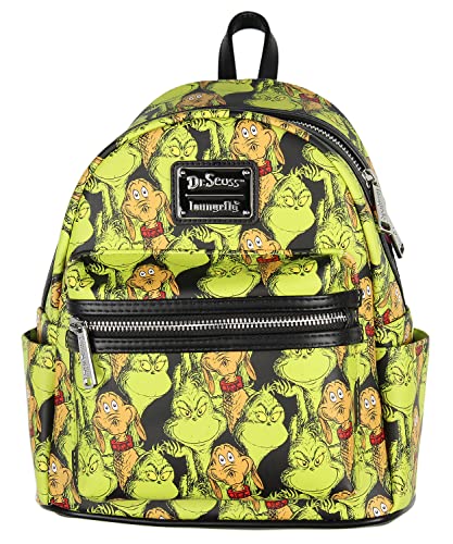 Loungefly Dr. Seuss GRINCH and Max All-Over Print Faux Leather Mini Backpack