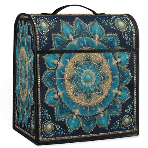 Mexpekil Mandala - Funda para batidora de pie de loto verde azulado floral de 5 a 8 cuartos de galón, fundas antipolvo para electrodomésticos de cocina con asa superior y bolsillos, accesorios