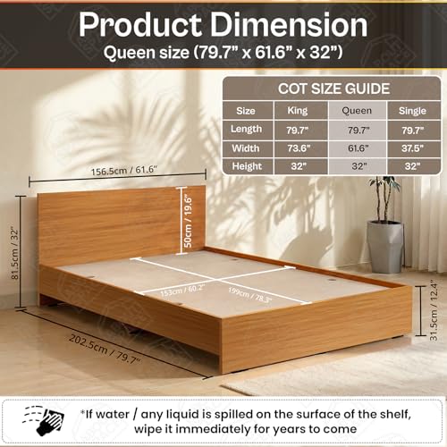 Image of ABOUT SPACE Bed - (80 x 62 inches) Queen Size Bed Without Storage | Engineered Wooden Bed Frame with Airflow & MDF Support Board for Mattress | 1-Year Warranty Cot for Bedroom - Brazilian Teak