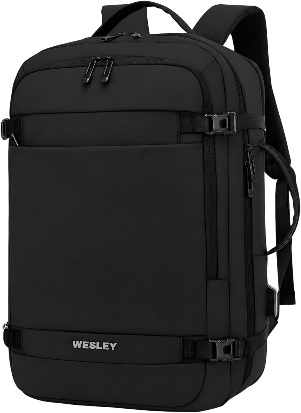 Wesley Luxur 45 Ltrs Overnighter Expandable Travel Laptop Backpack, Flight Cabin Approved Carry On with 16 inch Laptop Compartment, Anti Theft feature business/Travel/Weekender/college Charcoal Black