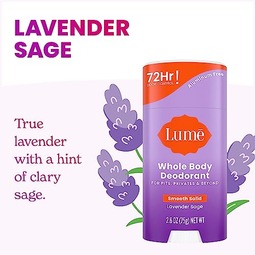Image of Lume Whole Body Deodorant - Smooth Solid Stick - 72 Hour Odor Control - Aluminum Free, Baking Soda Free and Skin Safe - 2.6 Ounce (Pack of 3) (Clean Tangerine, Lavender Sage, Unscented)