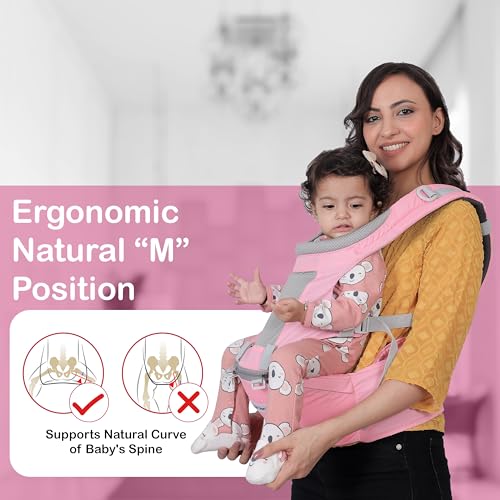 Image of Baby Carrier with Hip Seat, Ergonomic 4 in 1 Carrier Positions, Newborn to Toddler Adjustable Baby Carrier for 4-36 Months, Comfortable Padded Straps, Supports Up to 15 kg (Pink)