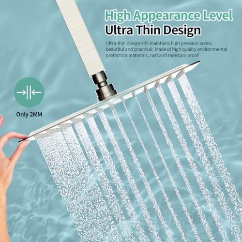 Image of SR SUN RISE 12 Inch Rain Shower Head, High Pressure Rainfall Showerhead Large Waterfall Shower Head Ultra Thin Water Saving, Brushed Nickel 304 Stainless Steel