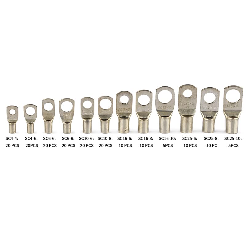 Lot de 170 cosses en cuivre étamé, connecteurs de Fils, bornes de Batterie serties et soudées, SC10-6, SC16-8, SC25-8