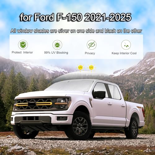 KMF 6pcs Thicken Full Window Sun Shades for Ford F-150 4Door 2021-2025 Accessories,F150 Sunshade Privacy Car Window Covers for Windshield Side Rear, UV Block and Blackout for Camping Outdoor