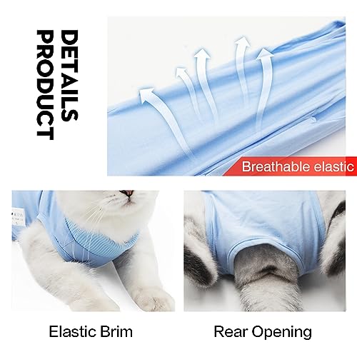 Image of Cat Recovery Suit for Male and Female Surgical Post Surgery Soft Cone Onesie Shirt Clothes Neuter Licking Protective Diapers Outfit Cover Kitten Spay Collar(M, Blue)
