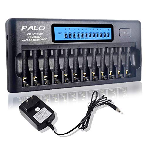 Palo 12 Bay Battery Charger for AA AAA Ni-MH/Ni-CD Batteries with Refresh Function Household Battery Charger w/AC Wall Adapter